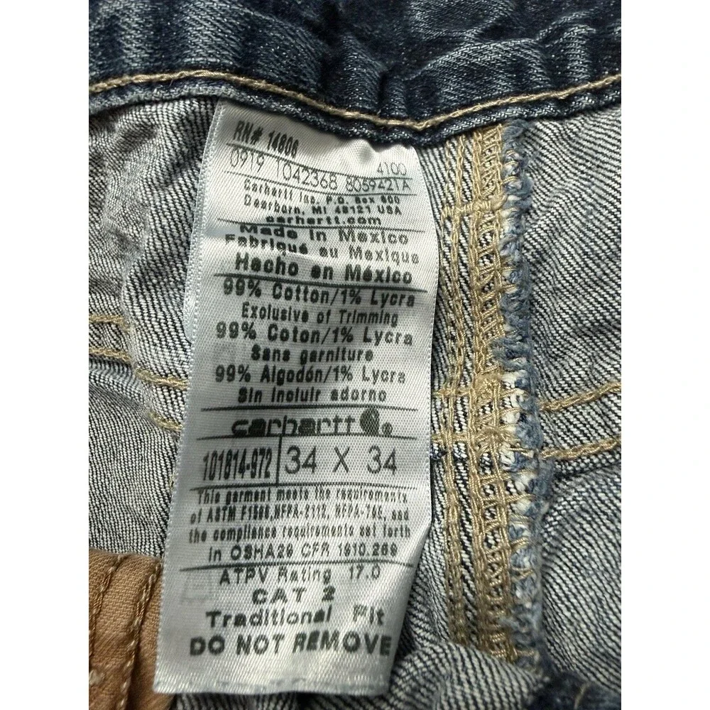 🔥Carhartt FR Jeans Men’s 34x31 Traditional Fit Blue Denim Work Pants CAT 2